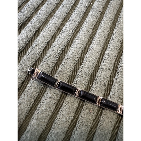 Vintage 935 Art Deco Sterling Silver Black Onyx Marcasite Bracelet - Picture 8 of 14